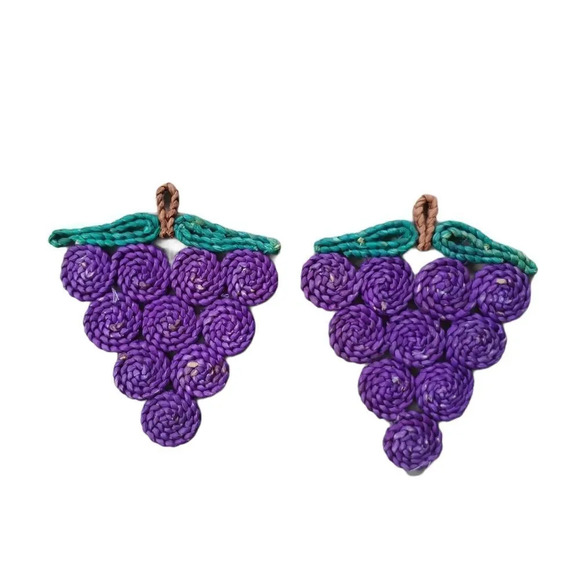 Vintage Grape Berries Woven Straw Trivets Set of 5 Colourful  Swirl Design - Picture 3 of 8